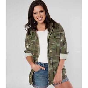 Miss Me Women's Size Medium Camouflage Camo Fringe Jacket Military Embroidered